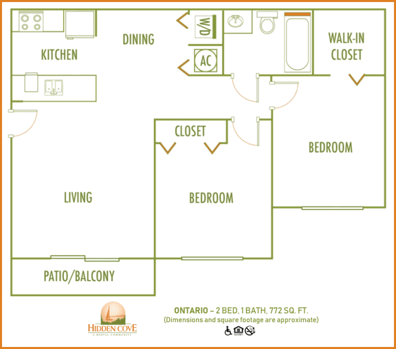 Two bedroom floor plan at Hidden Cove, Miami