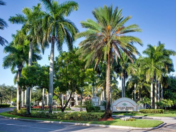 Monument sign front of entry Banyan Pointe in Coconut Creek Florida