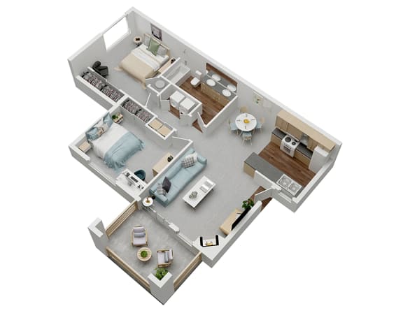 2 Bedroom 1 bath downstairs floorplan at Devonwood and First Place Apartments, Washington, 98604