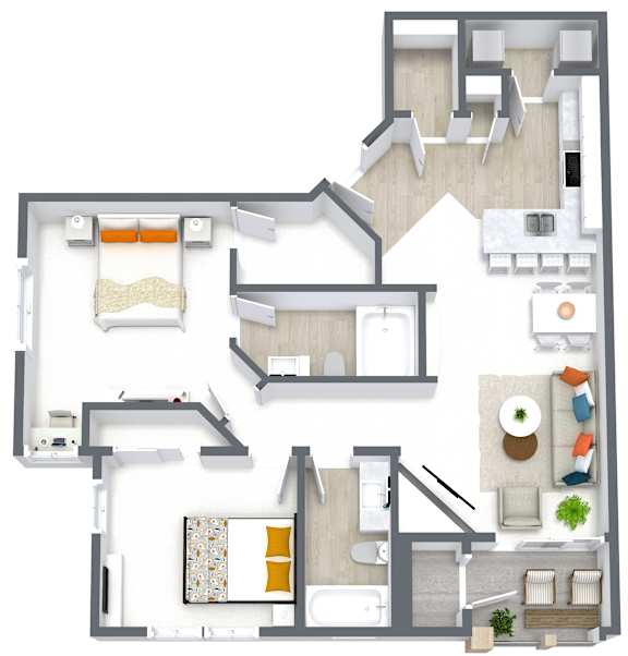2 Bedroom 2 Bath Floor Plan at Cottages at Laguna, Sacramento, CA 95823