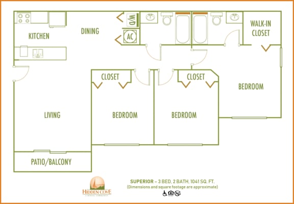 Three bedroom floor plan at Hidden Cove, Florida