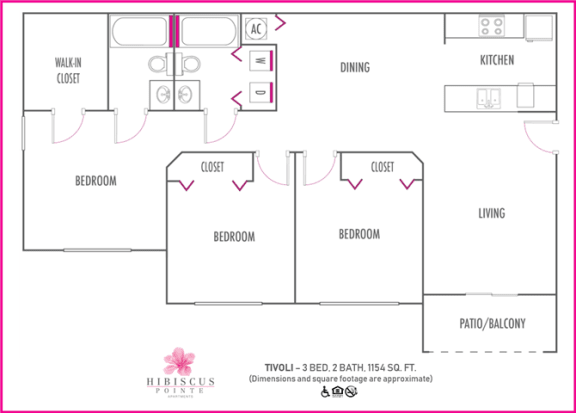 Three bedroom floor plan at Hibiscus Pointe, Miami, FL 33147