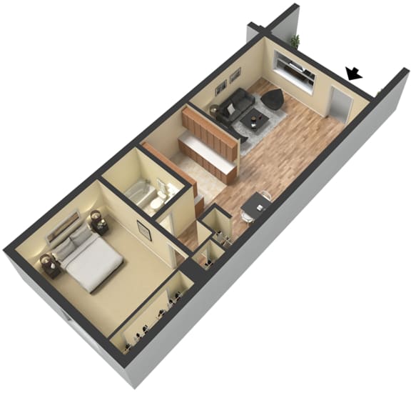 Floor Plan  1X1 3D Floor Plan Furnished | Aspen Plaza in
