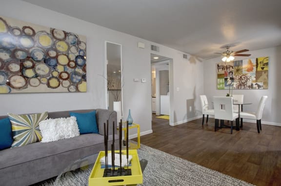 Living room and dining at THE EDGE Apartments, DAVIS