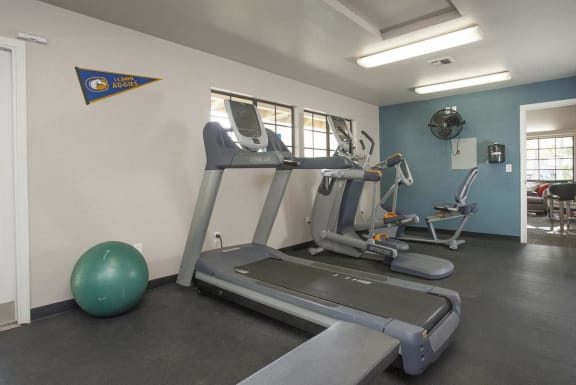 Gym with fitness equipment at THE EDGE Apartments, DAVIS, CA 95618