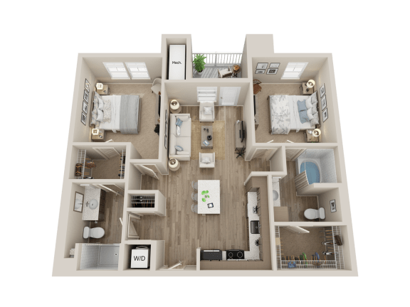 two bedroom floor plan l Alira Apartments in Sacramento Ca