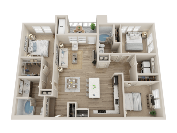 three bedroom floor plan l Alira Apartments for rent in Sacramento Ca