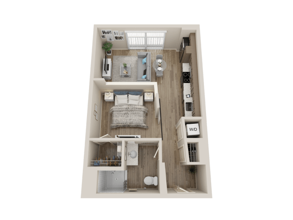 One bedroom floor plan l Alira Apartments in Sacramento Ca