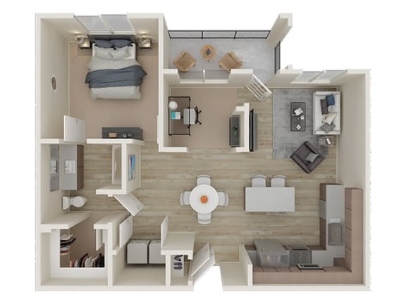 A4 Floor Plan 3D Layout at Allure 2920 Apartments, Modesto, CA
