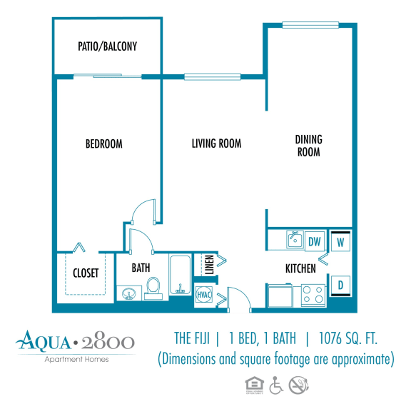 One bedroom floor plan at Aqua 2800, Oakland Park Florida