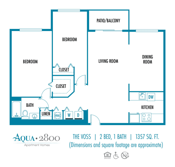 Two bedroom one bath floor plan at Aqua 2800, Florida, 33309
