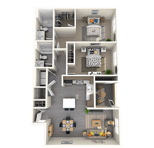 Two bedroom floor plan at ARISTA APARTMENT HOMES, Las Vegas, NV