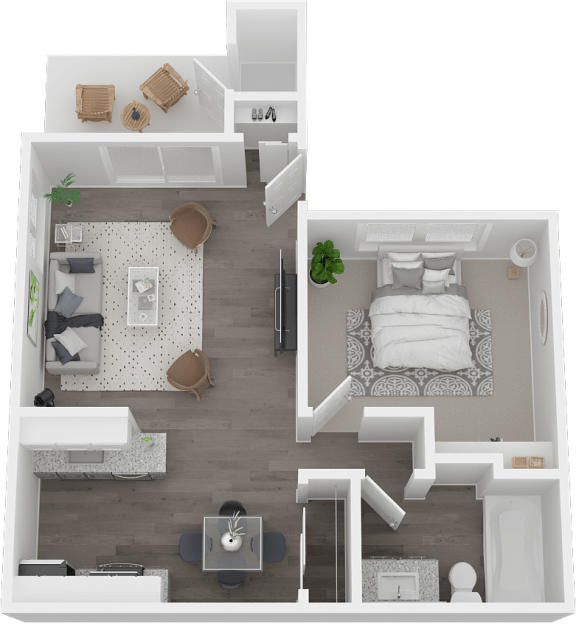 Austin Commons one bedroom 3D floor plan