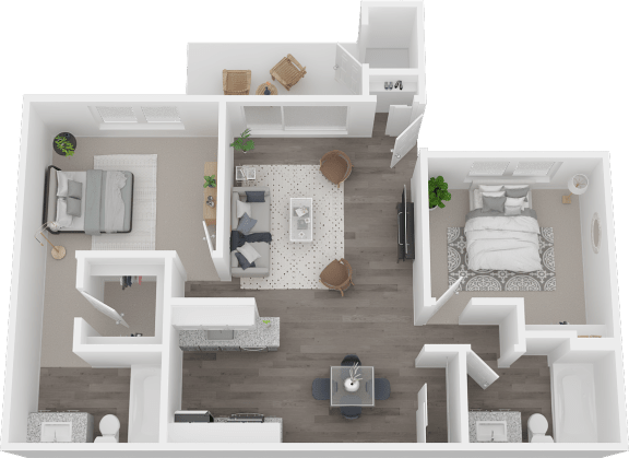 Austin Commons two bedroom 3D floor plan