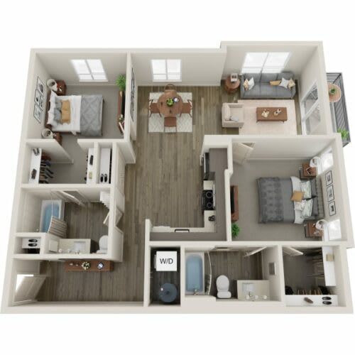 a 3d drawing of a floorplan with a bedroom and a living room at Westlook, Reno, 89523