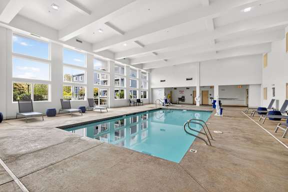 Large indoor pool at Vintage at Marine View Senior 55+ Apartments, Everett, Washington