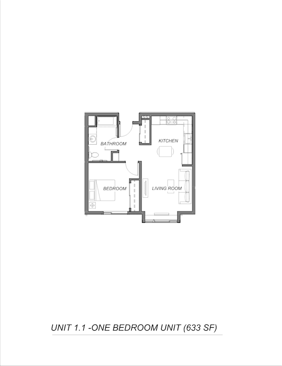 1B1B Floor Plan at Bridge Meadows Redmond Apartments, Redmond, Oregon