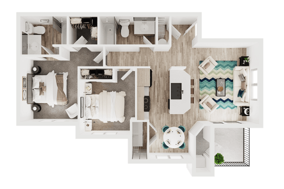 Two bedroom floor plan at SPENCER PLACE, POST FALLS, Idaho