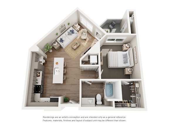 A floor plan of a house with a kitchen, living room, bedrooms and bathrooms.