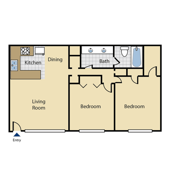 Two bedroom floor plan l Cottage Bell Apartments in Sacramento CA