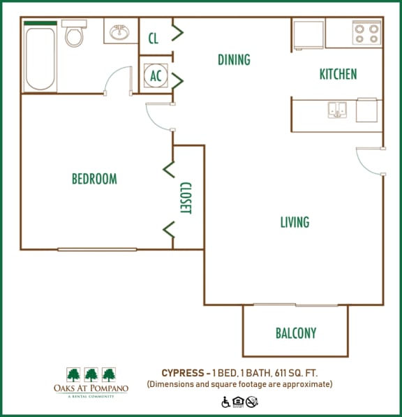 Oaks at Pompano 1 bedroom 2D floor plan