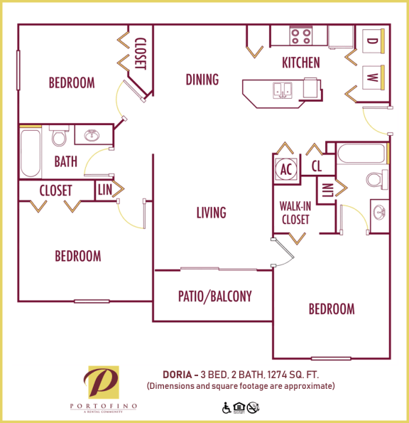 Portofino Apartments 3 bedroom 2D floor plan at Portofino, Palm Springs, FL, 33461