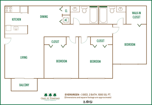 Oaks at Pompano 3 bedroom 2D floor plan
