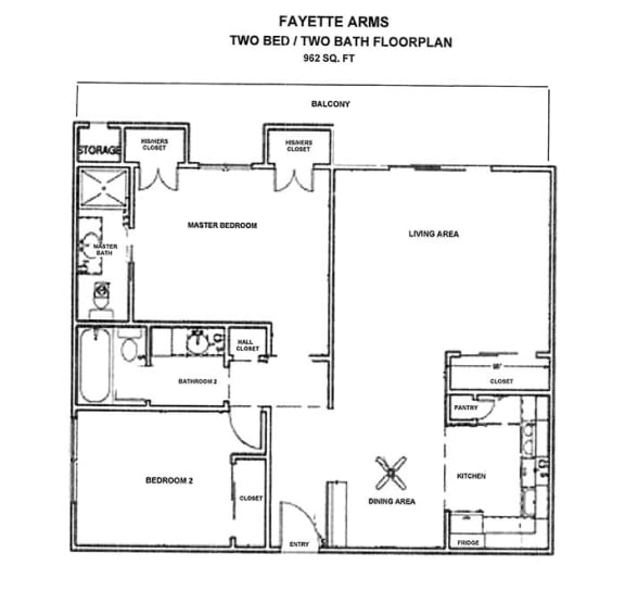Fayette arms 2x2 Floorplan 962 sqft at FAYETTE ARMS, MOUNTAIN VIEW, 94040