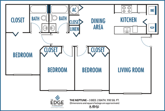 The Edge at Town Center 3 bedroom 2 bath 2D floorplan at The Edge at Town Center Apartments, Jacksonville 32224