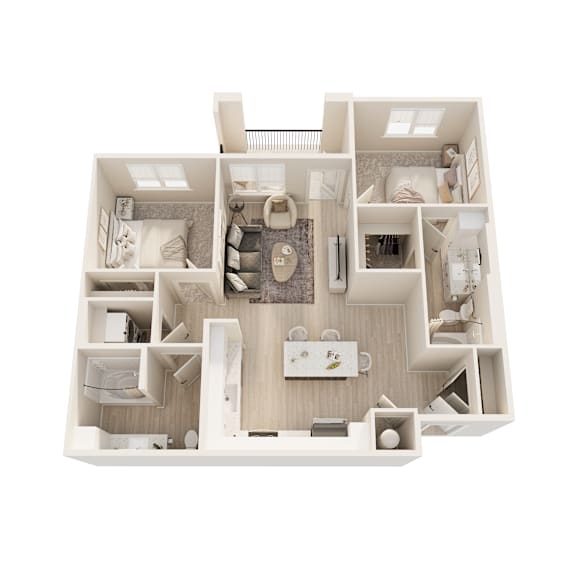 2 bedroom 3D floor plan at Ironwood Ranch, Maricopa Arizona