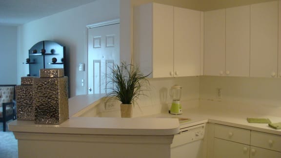 White cabinets in kitchen at Bernwood Trace Apartments, Fort Myers, FL