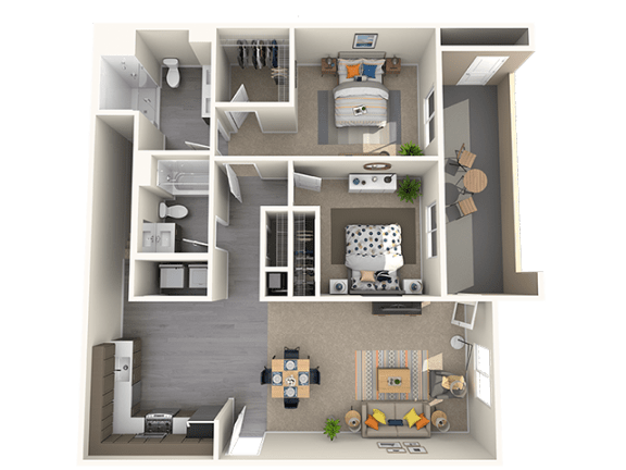 Two bedroom floor plan at ARISTA APARTMENT HOMES, Las Vegas