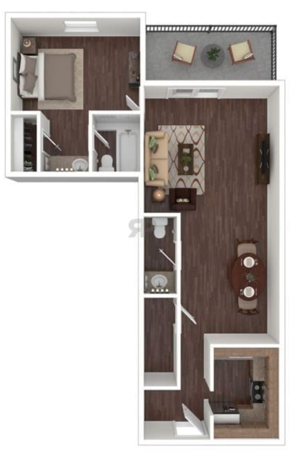 1 Bedroom 1.5 bath floor plan layout