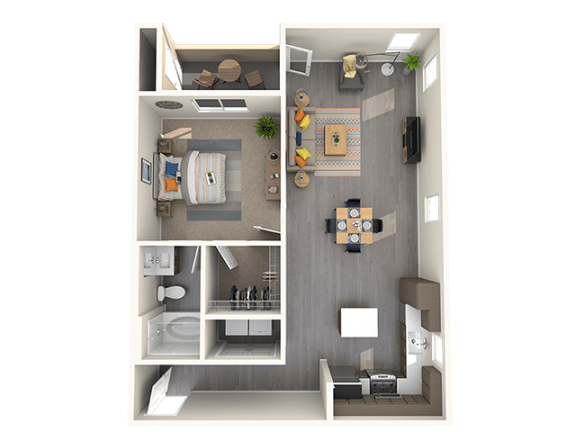 One bedroom floor plan at ARISTA APARTMENT HOMES, Las Vegas, NV, 89183