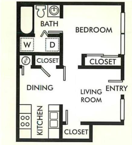 1 bed 1 bath floor plan at GARDENS AT PRYOR CREEK Apartments, PRYOR