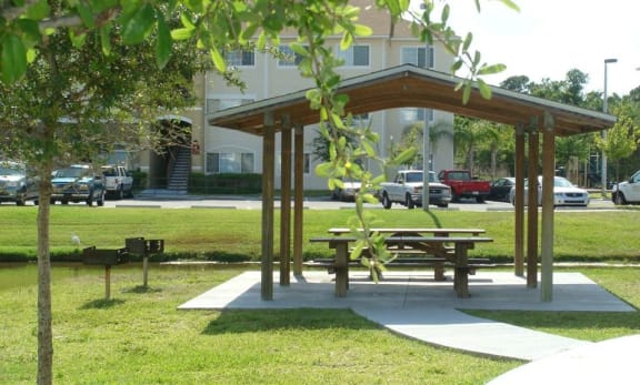 covered BBQ area with seating at Clipper Bay, Tampa, Florida