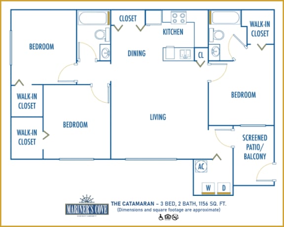 Mariner&#x27;s Cove 3 bedroom 2D floor plan