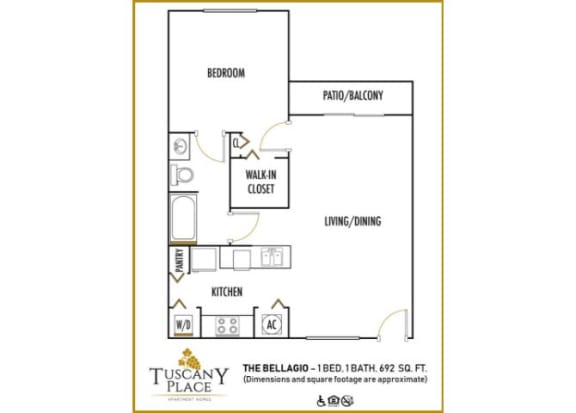 Tuscany Place 1 bedroom 1 bath 2 D floor plan at Tuscany Place Apartments, Florida, 33032