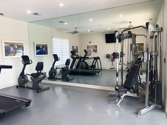 fitness center with cardio and weight equipment at Tuscany Place Apartments, Florida, 33032