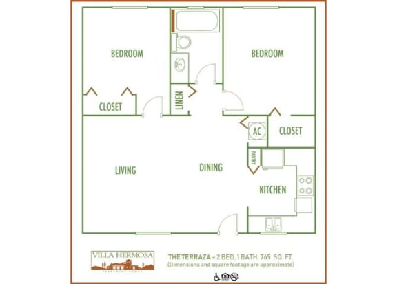Floor Plan  2 bed 1 bath A at Villa Hermosa, Miami, FL