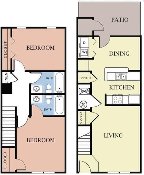 2 Bed 2 Bath Floorplan at Palm Bay Apartments