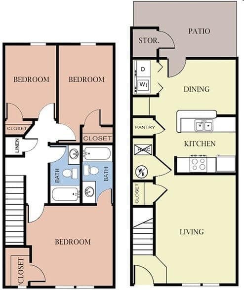 3 Bed 2 Bath Floorplan at Palm Bay Apartments