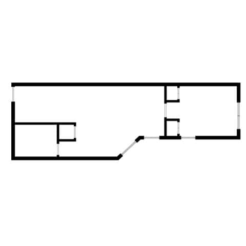 A black and white drawing of a floor plan.