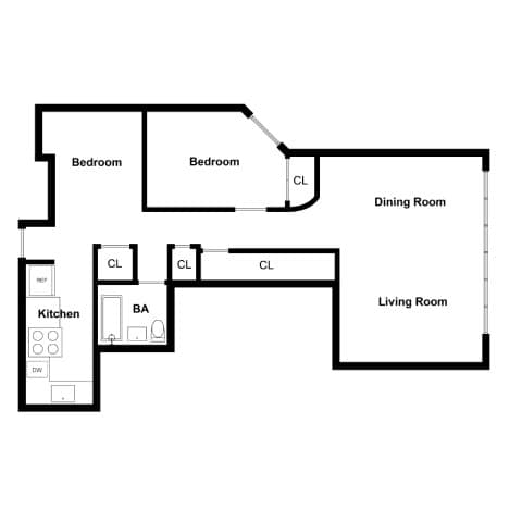 A black and white image of a floor plan for a house.