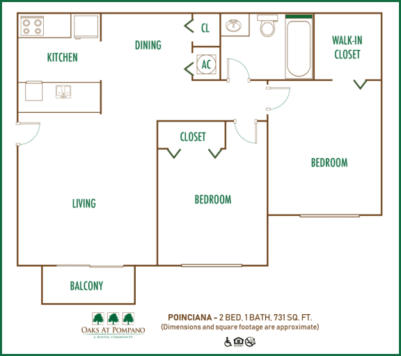 Oaks at Pompano 2 bedroom 2 bath 2D floor plan at Oaks at Pompano, Pompano Beach, Florida