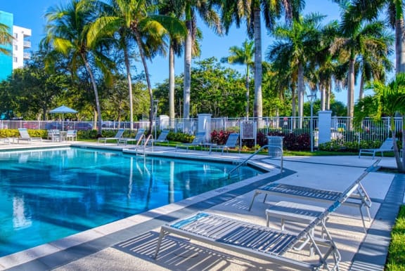 Lounge chairs by the pool at Aqua 2800, Oakland Park, 33309