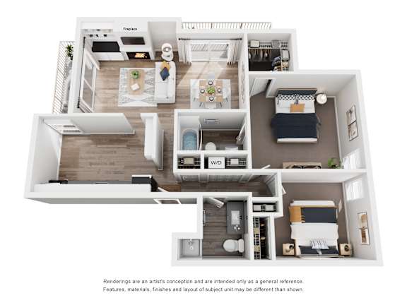 A floor plan of a small apartment with a kitchen, living room, and bedroom.