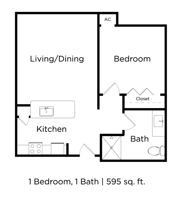a floor plan of a small house with a bedroom and a kitchen and a bathroom