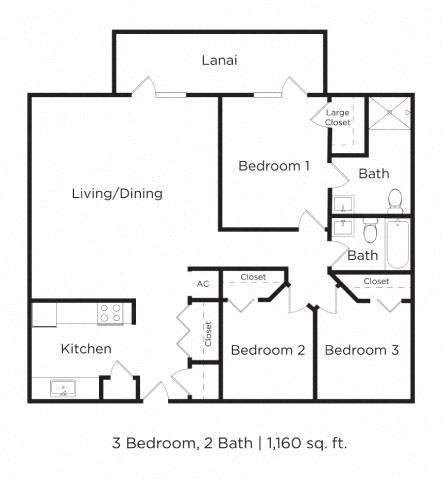 an illustration of a floor plan with bedrooms and baths