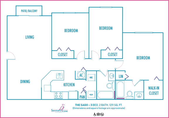 Sanctuary Cove 3 bedroom 2 bath 2D floor plan at Sanctuary Cove, North Lauderdale, FL